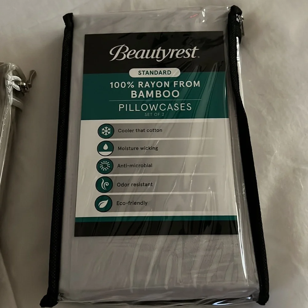 Beautyrest 100% Rayon from Bamboo Pillow Case Set Cloud Gray Cooler Than Cotton